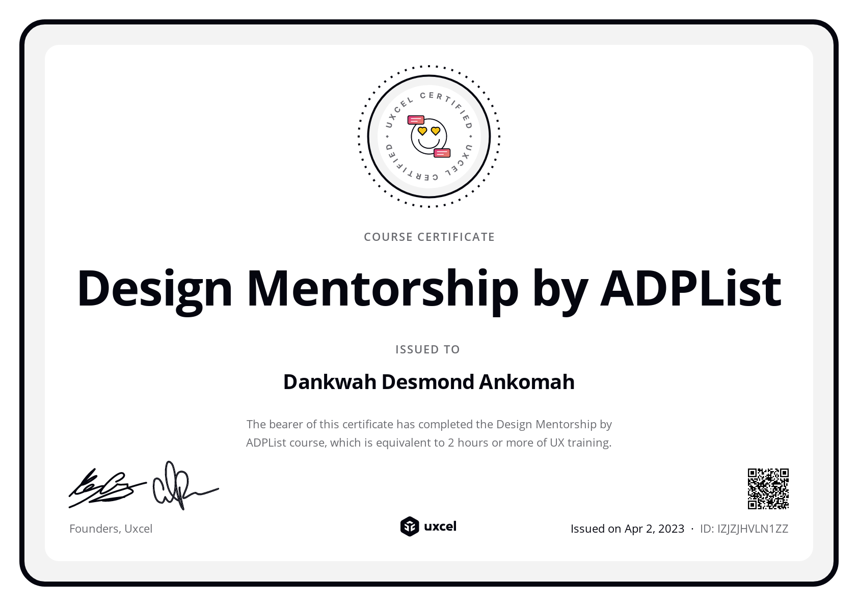 Dankwah Desmond Ankomah's certificate